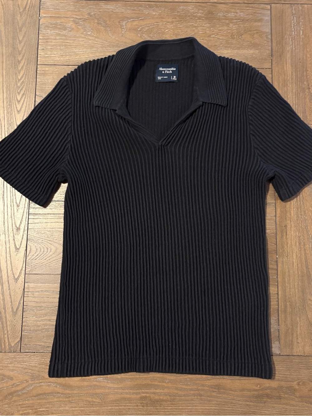 Abercrombie & Fitch Black Ribbed Short-Sleeve Polo